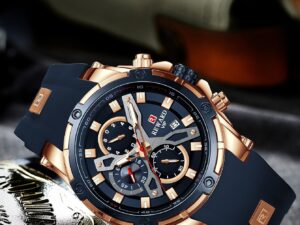 Montre homme à quartz avec bracelet silicone – calendrier et aiguilles lumineuses