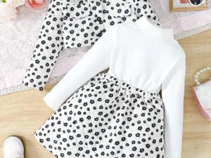 Veste bébé fille en peluche couleur abricot avec col à fleurs pour automne hiver