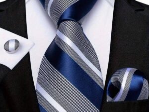 Ensemble cravate homme rayée avec boutons de manchette – style business élégant