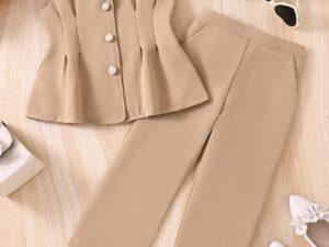 SHEIN Blouse Florale Pour Fille Avec Pantalon À Double Boutonnage