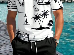 Ensemble homme été imprimé palmier – t-shirt manches courtes et short confortable