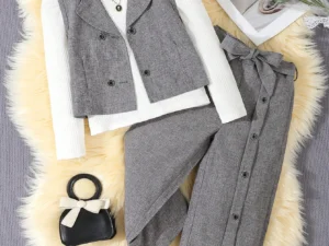 2 pièces Ensemble robe pour filles musulmanes - Robe couleur unie à manches longues + Foulard de tête