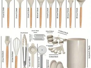 Set 36 pièces ustensiles de cuisine en silicone avec manches en bois résistants à la chaleur