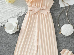 Combinaison fille sans manches avec col asymétrique et volants multicouches élégants