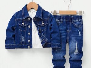 Ensemble bébé garçon 2 pièces avec veste en jean et jean skinny déchiré