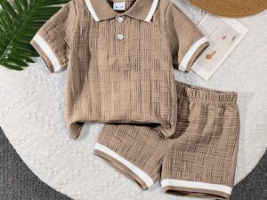 Ensemble garçon 2 pièces avec polo jacquard et short confortable été