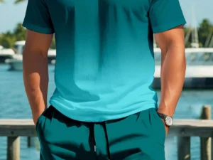 T-shirt homme col rond à manches courtes avec imprimé palmiers – style décontracté