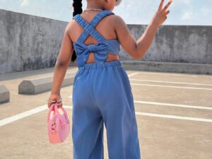 Combinaison fille dos nu avec nœud style streetwear décontracté