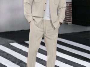 Ensemble homme 2 pièces – chemise et pantalon casual léger couleur unie