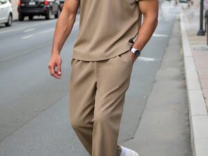 Ensemble homme 2 pièces – polo manches courtes et pantalon à cordon décontracté