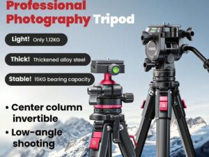 Trépied photo professionnel Llano avec tête fluide – hauteur réglable 53 à 165 cm