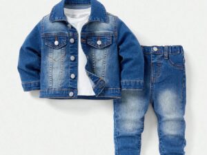 Ensemble garçon 2 pièces avec veste en denim et pantalon camouflage