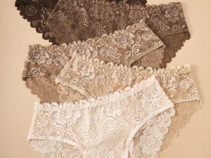 5 pièces Lingerie de femme Triangle en dentelle de couleur unie