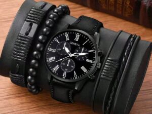 Montre homme à quartz avec bracelet PU et cordon cuir – style décontracté