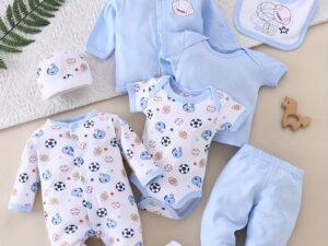 Ensemble nouveau-né 8 pièces motif football – vêtements bébé toutes saisons