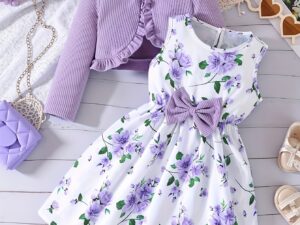 Ensemble fille avec cardigan et robe à imprimé floral pour école et rentrée