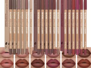 Lot de 6 crayons à lèvres teintes nudes mates. Formule douce, facile à estomper. Parfait pour tous les jours.