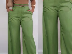 Pantalon long décontracté taille haute et jambe large. Confortable et élégant, facile à porter.