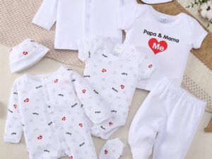 Ensemble bébé 8 pièces motif lettres cœur – confortable et doux