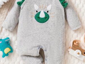 Combinaison bébé en polaire avec motif dinosaure – chaude et confortable