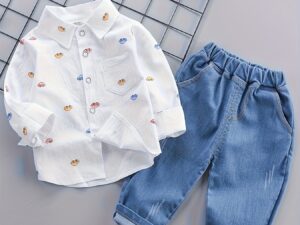 Ensemble bébé garçon 2 pièces motif voiture cartoon – chemise manches longues et jean